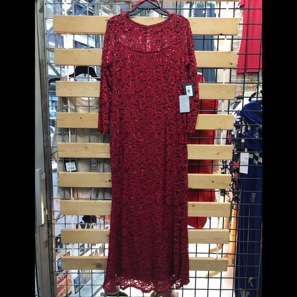 NWT,Marina Sequin Lace Long Sleeve Gown,red - Picture 3 of 15